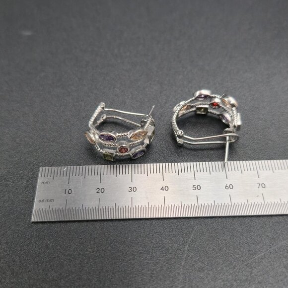 Sterling Silver Twisted Cable Colorful Cubic Zirconia Gem Earrings A7248 - Picture 7 of 8